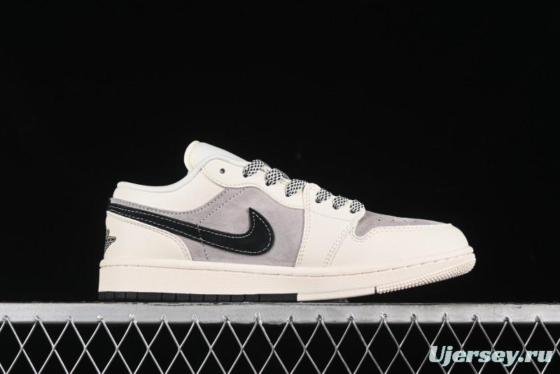 Nike Air Jordan 1 Low Supreme Collaboration - Dual-Tone Black Swoosh Custom Retro Basketball Shoes - SJ9950-043