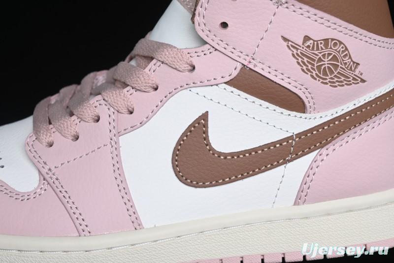 Nike Air Jordan 1 Mid AJ1 Basketball Shoes in Khaki Pink - BQ6472-620