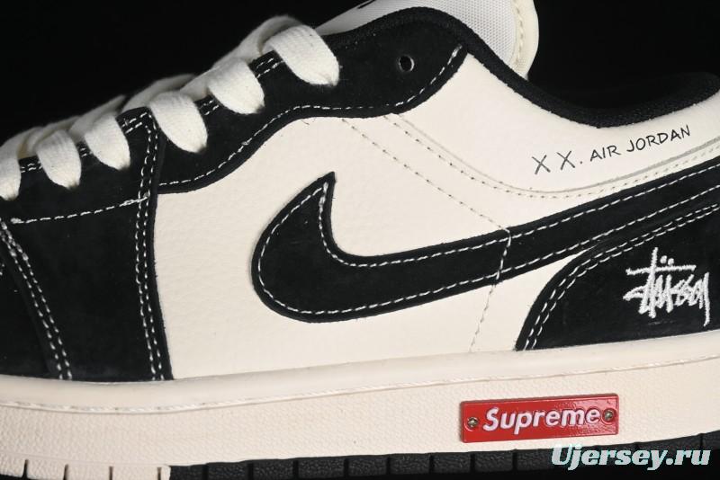 Nike Air Jordan 1 Low AJ1 Stussy Collaboration - Black White Red Label Retro Basketball Shoes - SJ9950-033