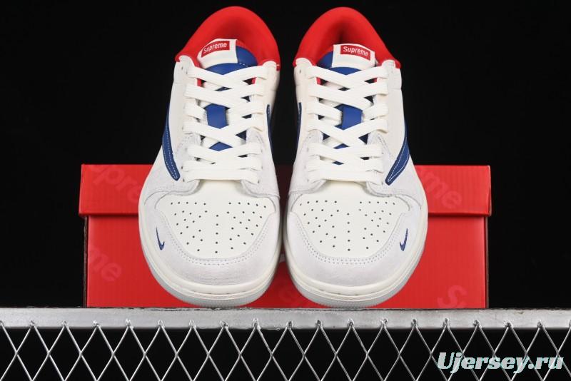 Nike Travis Scott x Fragment Design x Air Jordan 1 Low OG SP AJ1 Supreme Collaboration - Blue White Colorway Low Top Casual Sneakers CH6336-016