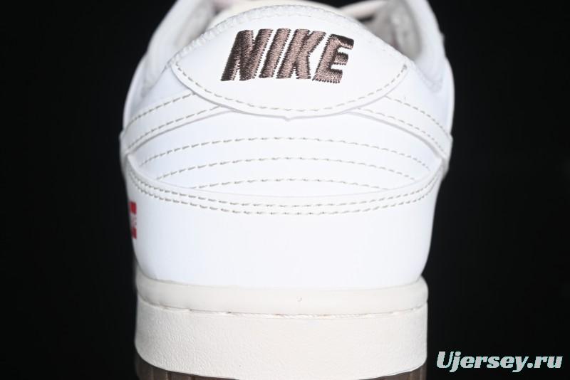 Nike SB Dunk Low Supreme Collaboration - White Brown Split Swoosh Anniversary High-End Custom Low-Top Casual Skate Shoes - BB8675-113