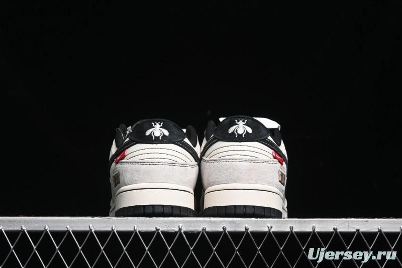 Nike SB Dunk Low Gucci Collaboration - Bumblebee Series Grey Black Hook Anniversary High-End Custom Low-Top Casual Skate Shoes - MM1089-029