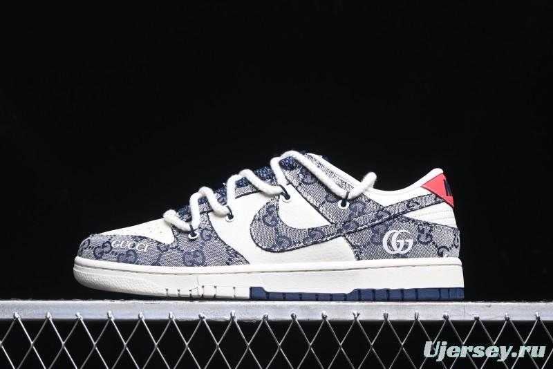 Nike SB Dunk Low Gucci Collaboration - Beige Black Jacquard Swoosh Anniversary High-End Custom Low-Top Casual Sneakers - YX5066-216