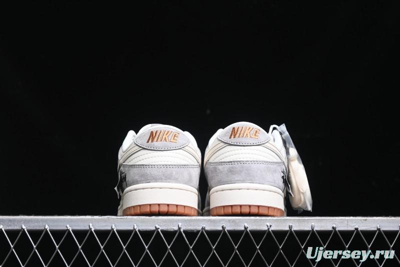 Nike SB Dunk Low Stussy Collaboration - Patchwork Black White Swoosh Anniversary Custom Low-Top Skate Shoes - DM6868-003