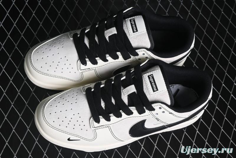 Nike SB Dunk Low Supreme Collaboration - Black Stitch Mini Swoosh Custom Low-Top Casual Skate Shoes - XX3186-302