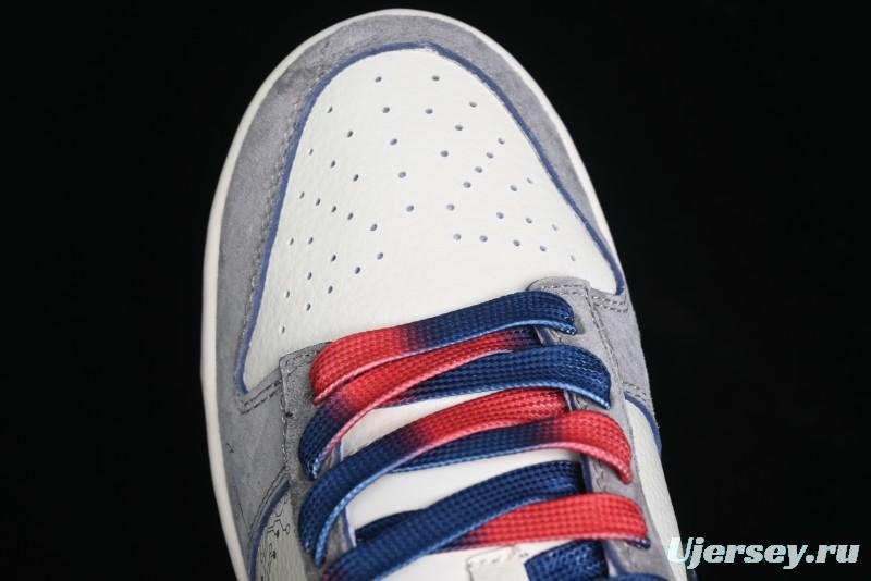 Nike SB Dunk Low Supreme Collaboration - Grey White Dark Blue Swoosh Anniversary High-End Custom Low-Top Casual Skate Shoes - DM6868-005