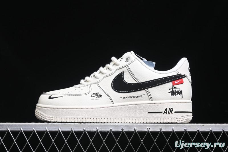 Nike Air Force 1 '07 Low Stussy Collaboration - White Black Swoosh Red Tab Low-Top Casual Sneakers - SJ6698-015