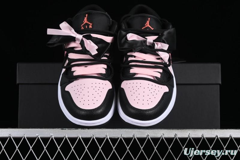 Nike Air Jordan 1 Low AJ1 Retro Basketball Shoes with Black Pink Bow Design - DX4374-008