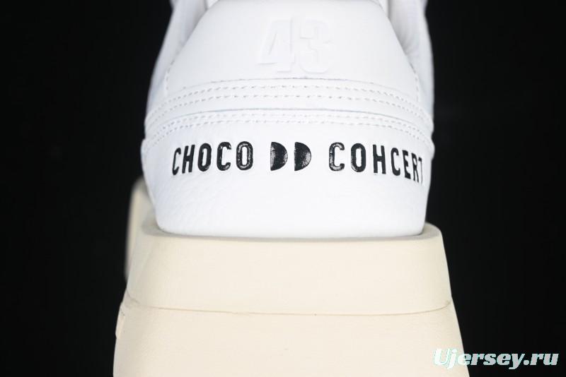 Choco Concert Leather Round Square Asymmetrical Fashion Sneakers White - AJE5