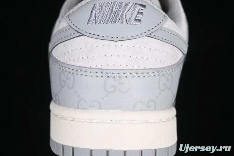 Nike SB Dunk Low Gucci Collaboration Dark Pattern Grey Swoosh Anniversary Custom Low-Top Casual Skate Shoes - DM6868-013