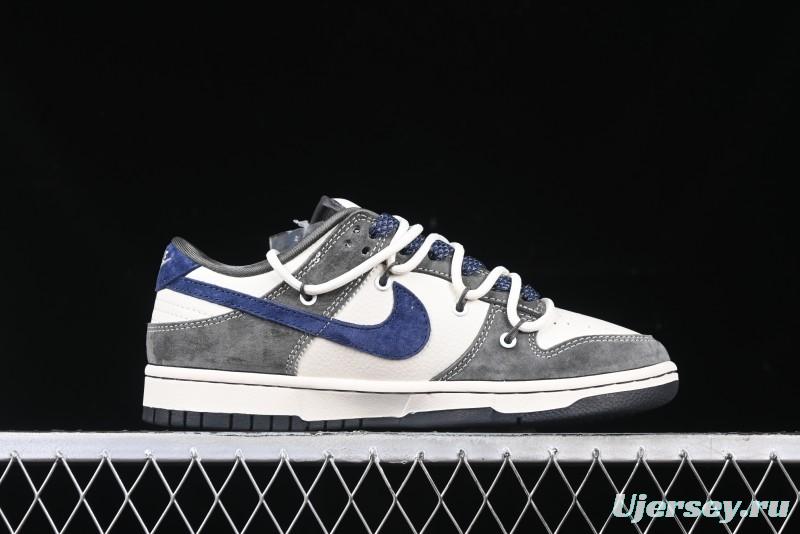 Nike SB Dunk Low Supreme Collaboration - Grey White Blue Swoosh Lace-Up Anniversary Customized Low-Top Casual Skate Shoes - XS1186-100