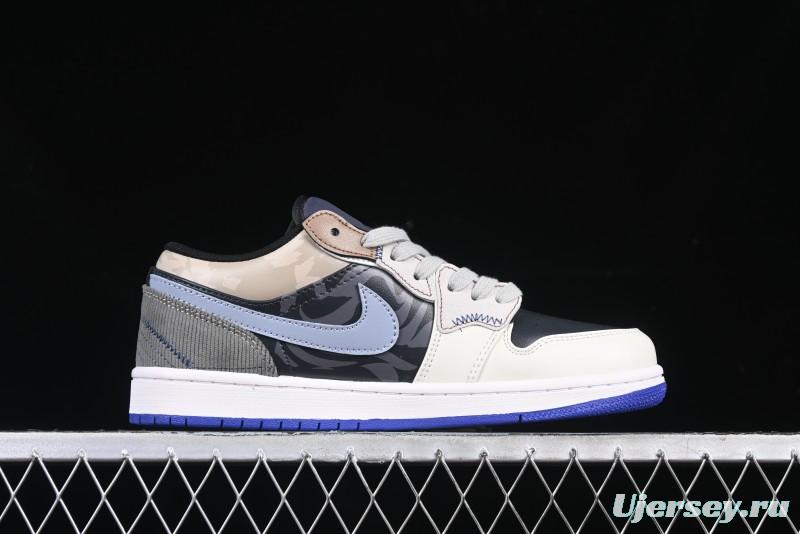 Nike Air Jordan 1 Low Retro Basketball Shoes with Panda Mischief Skyline Design - 553558-154