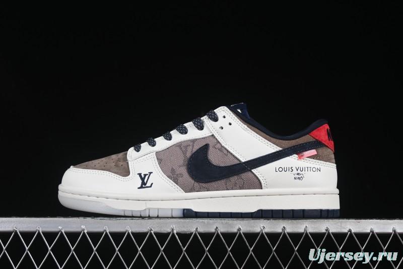 Nike SB Dunk Low LV Collaboration Anniversary High-End Custom Sneakers in Beige Brown Navy - CH8311-273