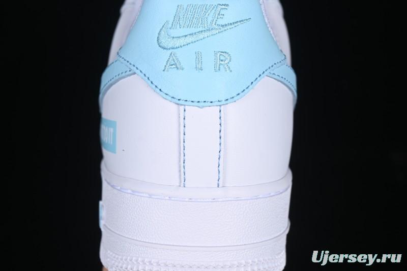 Nike Air Force 1 '07 Low Casual Sneakers with White & Blue Swoosh - CW2288-026