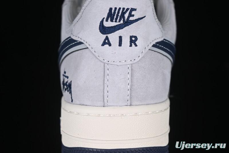 Nike Air Force 1 '07 Low Stussy Collaboration Grey Blue Swoosh Casual Sneakers - XZ3318-088