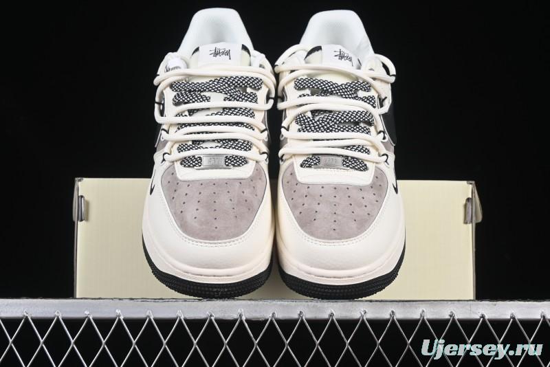Nike Air Force 1 '07 Low Stussy Collaboration Beige Black Drawstring Casual Sneakers - SJ1198-109