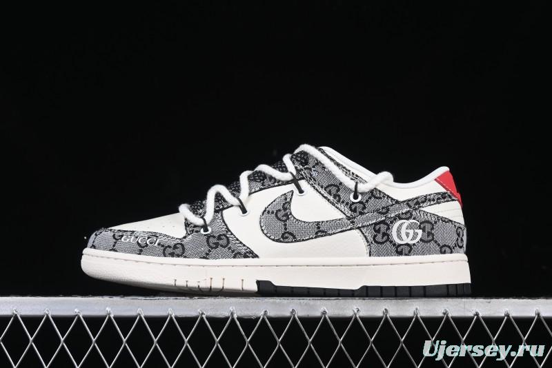 Nike SB Dunk Low Gucci Collaboration Grey Jacquard Swoosh Anniversary High-End Custom Low-Top Casual Skate Shoes - YX5066-215