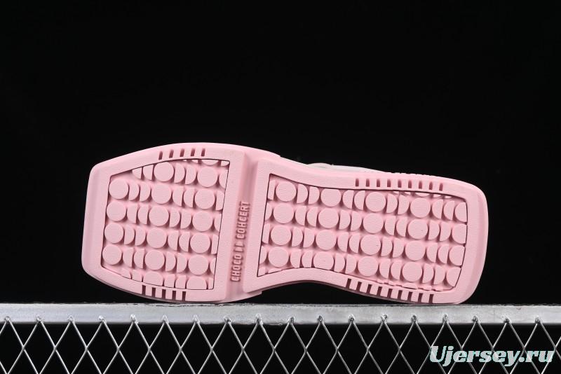 Choco Concert Leather Round Square Asymmetrical Fashion Sneakers White Pink - AJE5