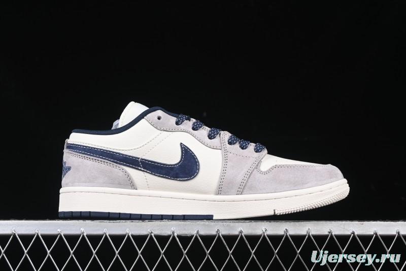 Nike Air Jordan 1 Low Stussy Collaboration Blue Suede Retro Basketball Shoes - SJ9950-035