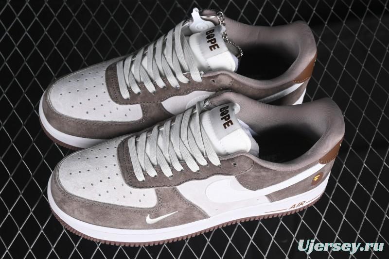 Nike Air Force 1 '07 Low Bape Collaboration Brown White Swoosh Low-Top Casual Sneakers - KK1988-035