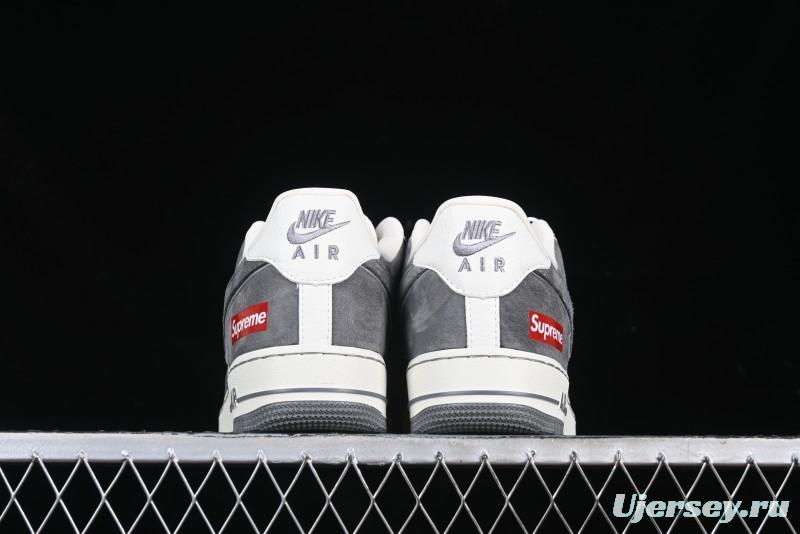 Nike Air Force 1 '07 Low Supreme Collaboration Grey Swoosh Red Tab Low-Top Casual Sneakers - CH6336-510