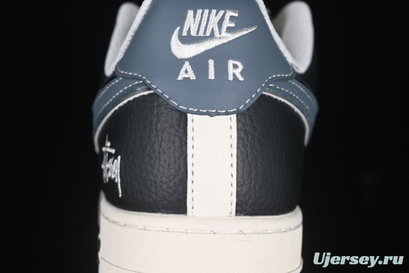 Nike Air Force 1 '07 Low Stussy Collaboration Grey Blue Black Leather Low-Top Casual Sneakers - XZ6188-199