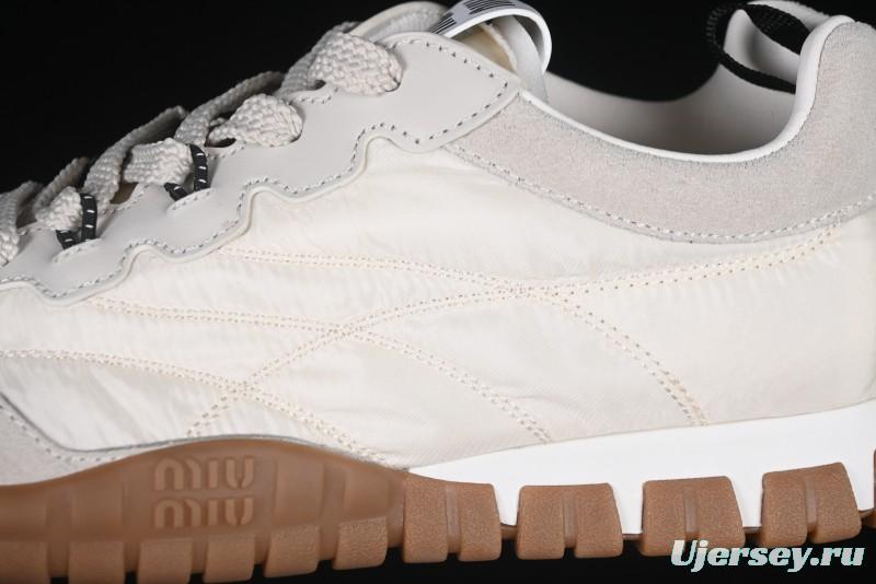 Miu Miu Suede Round Toe Lace-Up Women's Low-Top Casual Shoes in Beige - 99D4