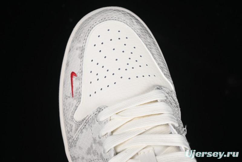 Nike Air Jordan 1 Low Retro Basketball Shoes - Stussy Grey Snake Custom - FC1688-200