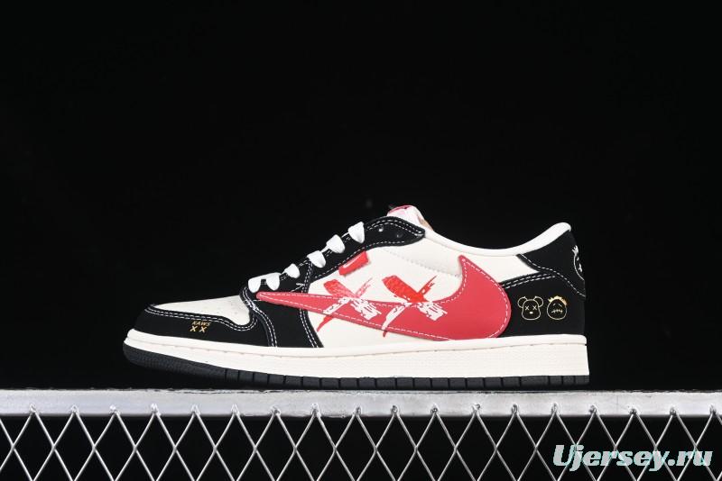 Nike Air Jordan 1 Low OG SP AJ1 Collaboration with Travis Scott and Fragment Design Graffiti Red Hook Low-top Casual Sneakers - XS2024-024