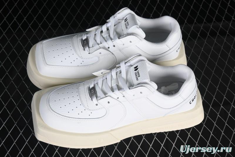 Choco Concert Leather Round Square Asymmetrical Fashion Sneakers White - AJE5