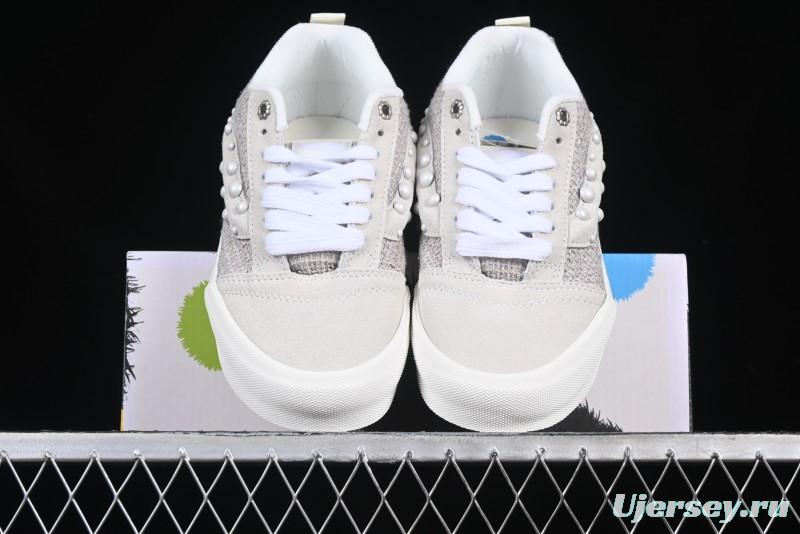 Vans Knu Skool Pearl White Grey Low Top Casual Skate Shoes - VN0007QDBGE
