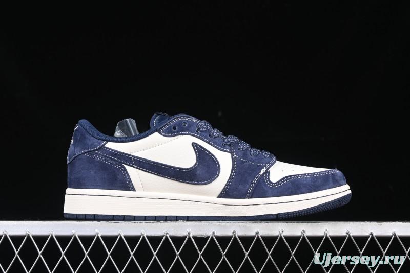 Nike Travis Scott x Fragment Design x Air Jordan 1 Low OG SP AJ1 Collaboration Sneakers - Prussian Blue - XS3086-006
