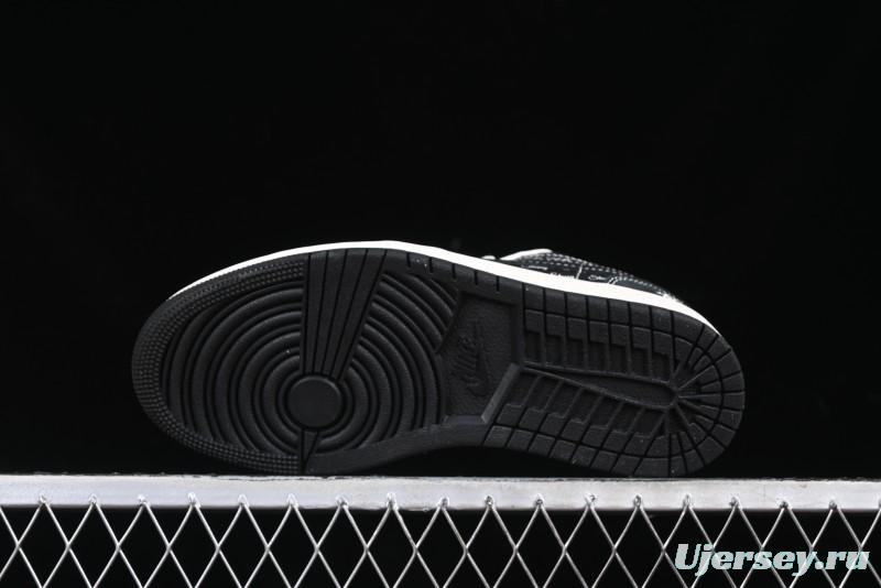 Nike Air Jordan 1 Low Retro Basketball Shoes Custom Stussy Black - FC1688-199