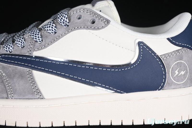 Nike Travis Scott x Fragment Design x Air Jordan 1 Low OG SP AJ1 Retro Sneakers with Reverse Swoosh - CF3688-066