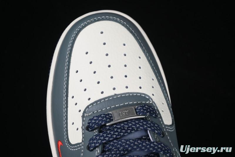 Nike Air Force 1 '07 Low Supreme Casual Sneakers in Grey Blue with Red Swoosh - XZ6188-382