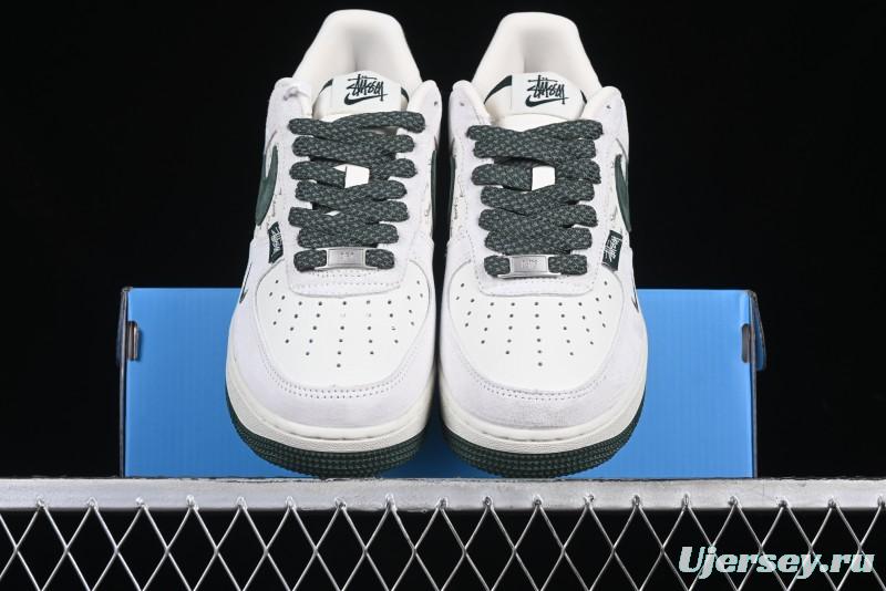Nike Air Force 1 '07 Low Stussy Collaboration Green Suede Swoosh Low-Top Casual Sneakers - CH6336-511