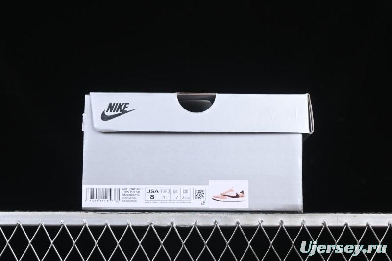 Nike Travis Scott x Fragment Design x Air Jordan 1 Low OG SP AJ1 Snake Year Limited Brown Snake Print Low Top Casual Sneakers - DM7866-074