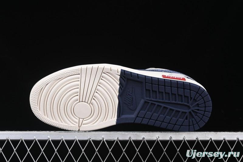 Nike Air Jordan 1 Low Stussy Collaboration Blue Suede Retro Basketball Shoes - SJ9950-035