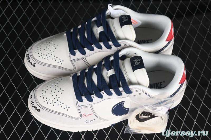 Nike SB Dunk Low Stussy Collaboration Embroidered Navy Swoosh Anniversary Custom Low-Top Casual Sneakers - MM1089-032