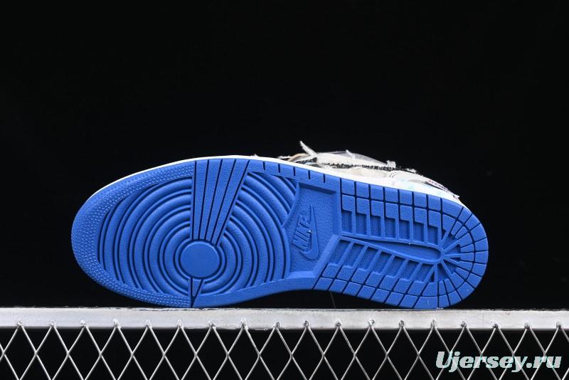 Nike Air Jordan 1 Low Retro Basketball Shoes Panda Prank Surf Fishing Overfishing Blue Brown Gray - 553558-140