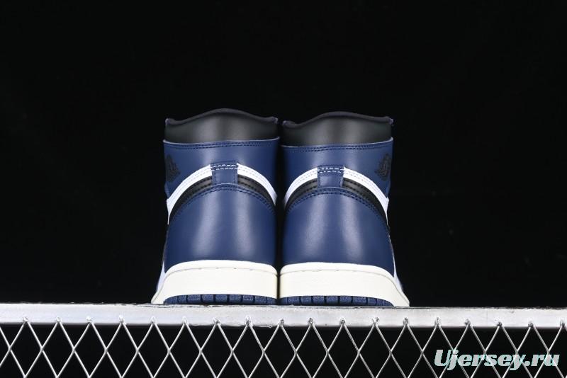 Nike Air Jordan 1 High OG "Midnight Navy" Basketball Shoes with Full Leather Construction - DZ5485-401