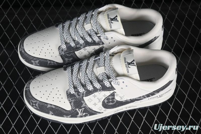 Nike SB Dunk Low LV Collaboration Black Denim Anniversary High-End Custom Low-Top Casual Skate Shoes - CH8311-236