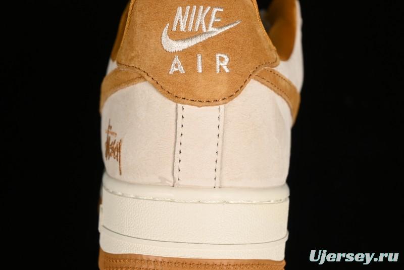 Nike Air Force 1 '07 Low Stussy Collaboration - Wheat Pig Leather Low-Top Casual Sneakers - HD1968-020
