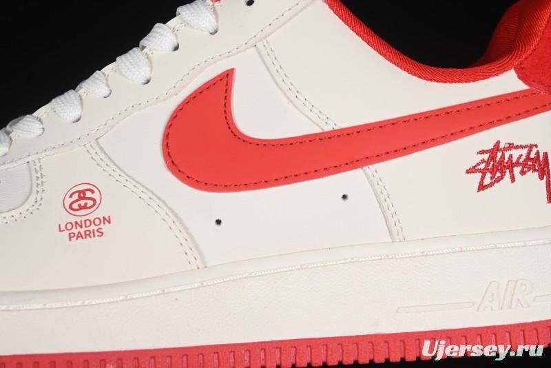Nike Air Force 1 '07 Low Stussy Collaboration Beige Deep Orange Low-Top Casual Sneakers - DF0188-031