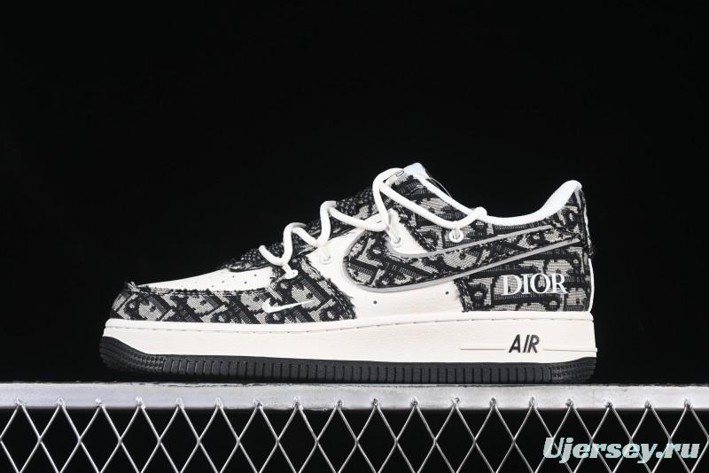 Nike Air Force 1 '07 Low Dior Collaboration Black Pattern Drawstring Casual Sneakers - SJ1198-106