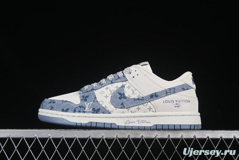 Nike SB Dunk Low LV Collaboration Light Blue Denim Anniversary High-End Custom Low-Top Casual Skate Shoes - CH8311-237