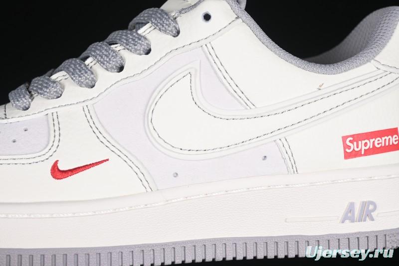 Nike Air Force 1 '07 Low Supreme Collaboration Beige Grey with Red Swoosh Casual Sneakers - BB7518-011