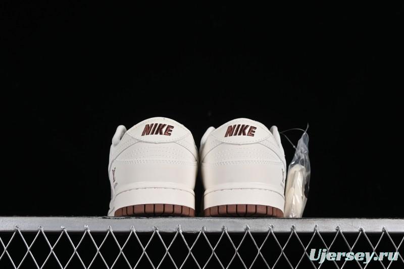 Nike SB Dunk Low LV Collaboration - Double Swoosh Beige Brown Anniversary High-End Custom Low-Top Casual Skate Shoes - XX2025-309