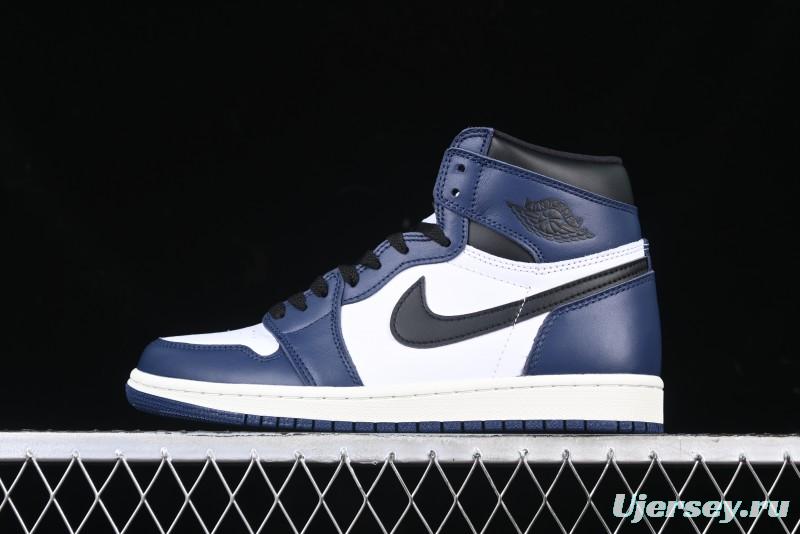 Nike Air Jordan 1 High OG "Midnight Navy" Basketball Shoes with Full Leather Construction - DZ5485-401