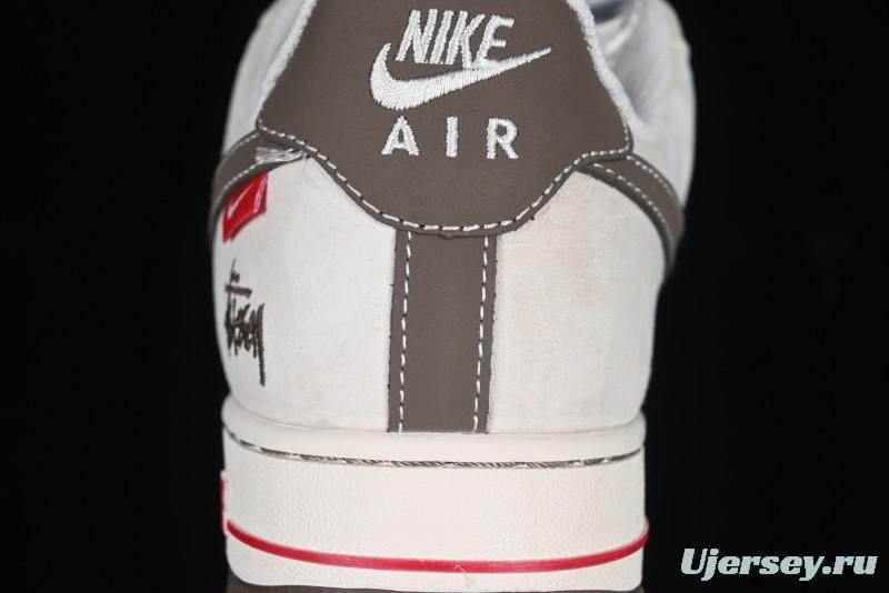 Nike Air Force 1 '07 Low Stussy Collaboration Dual-Tone Beige Brown Low-Top Casual Sneakers - SJ6698-025
